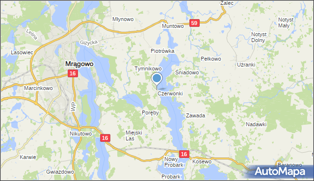 mapa Czerwonki, Czerwonki gmina Mrągowo na mapie Targeo