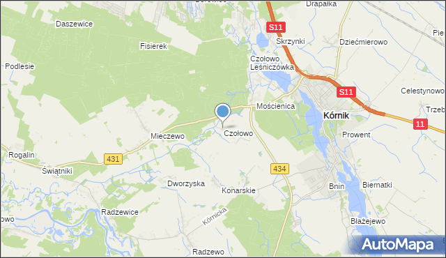 mapa Czołowo, Czołowo gmina Kórnik na mapie Targeo