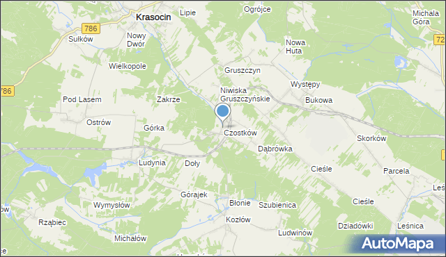 mapa Czostków, Czostków gmina Krasocin na mapie Targeo
