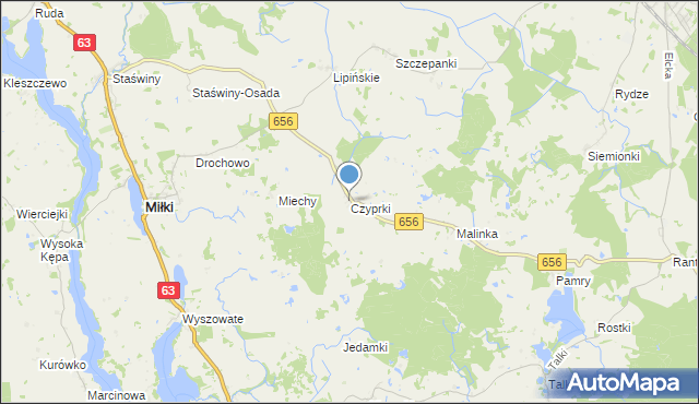 mapa Czyprki, Czyprki gmina Miłki na mapie Targeo