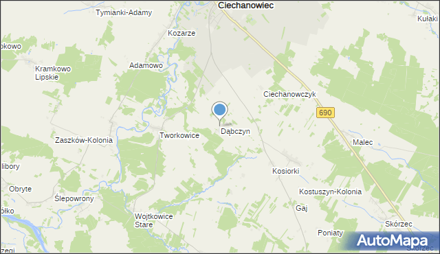 mapa Dąbczyn, Dąbczyn na mapie Targeo