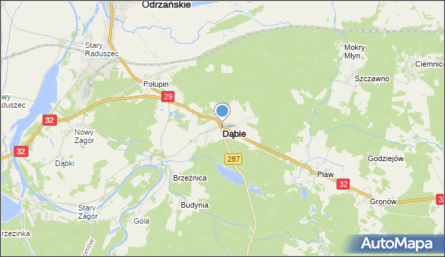 mapa Dąbie, Dąbie powiat krośnieński na mapie Targeo