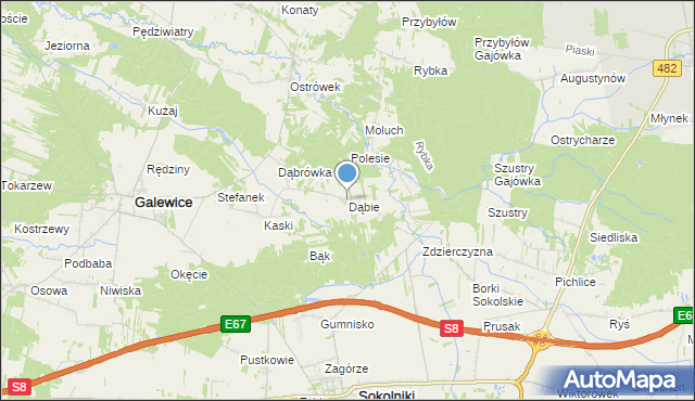 mapa Dąbie, Dąbie gmina Galewice na mapie Targeo