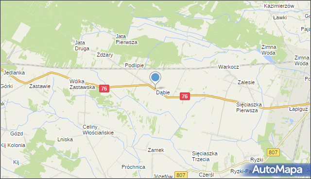 mapa Dąbie, Dąbie gmina Łuków na mapie Targeo