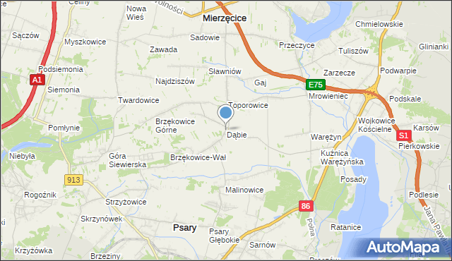 mapa Dąbie, Dąbie gmina Psary na mapie Targeo