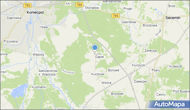 mapa Dąbie, Dąbie gmina Secemin na mapie Targeo