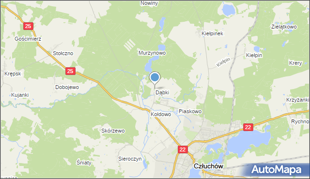 mapa Dąbki, Dąbki gmina Człuchów na mapie Targeo