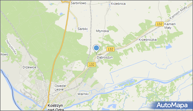 mapa Dąbroszyn, Dąbroszyn gmina Witnica na mapie Targeo
