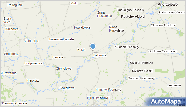 mapa Dąbrowa, Dąbrowa gmina Andrzejewo na mapie Targeo