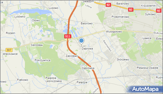 mapa Dąbrowa, Dąbrowa gmina Dopiewo na mapie Targeo