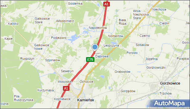 mapa Dąbrowa, Dąbrowa gmina Kamieńsk na mapie Targeo