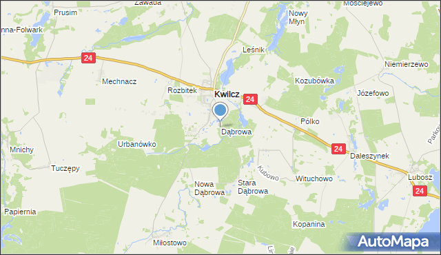 mapa Dąbrowa, Dąbrowa gmina Kwilcz na mapie Targeo