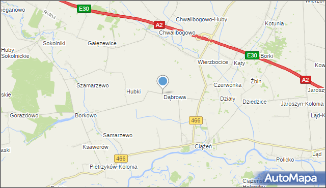 mapa Dąbrowa, Dąbrowa gmina Lądek na mapie Targeo