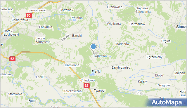 mapa Dąbrowa, Dąbrowa gmina Łochów na mapie Targeo