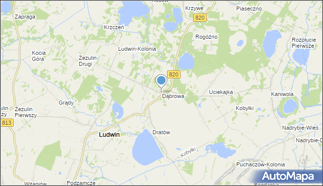 mapa Dąbrowa, Dąbrowa gmina Ludwin na mapie Targeo