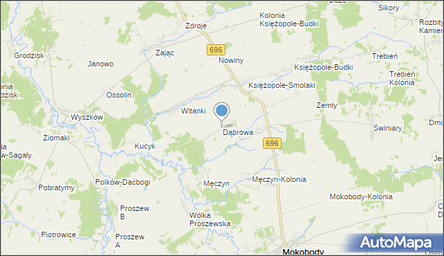 mapa Dąbrowa, Dąbrowa gmina Mokobody na mapie Targeo