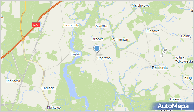 mapa Dąbrowa, Dąbrowa gmina Płoskinia na mapie Targeo