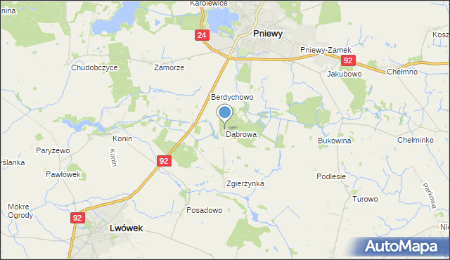 mapa Dąbrowa, Dąbrowa gmina Pniewy na mapie Targeo