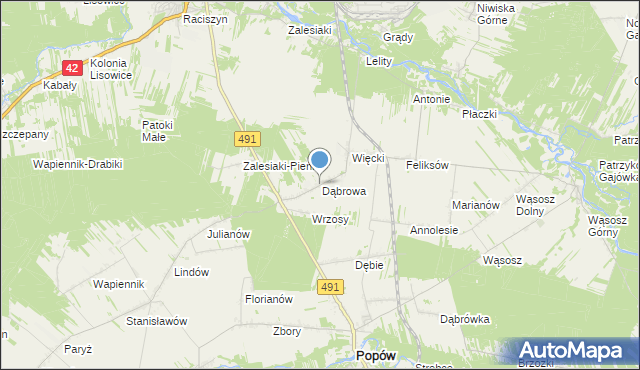 mapa Dąbrowa, Dąbrowa gmina Popów na mapie Targeo