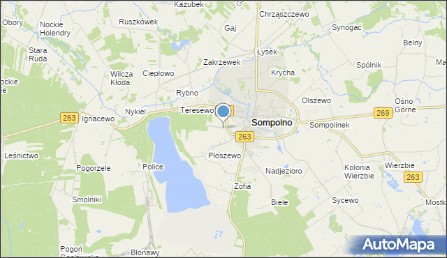 mapa Dąbrowa, Dąbrowa gmina Sompolno na mapie Targeo