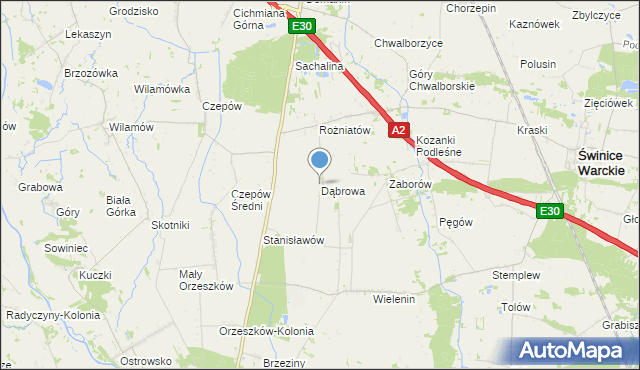 mapa Dąbrowa, Dąbrowa gmina Uniejów na mapie Targeo