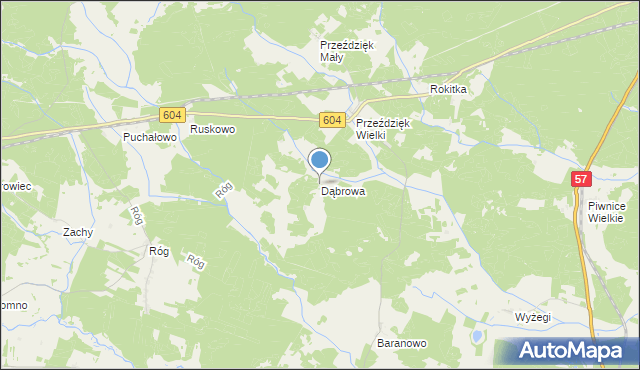 mapa Dąbrowa, Dąbrowa gmina Wielbark na mapie Targeo