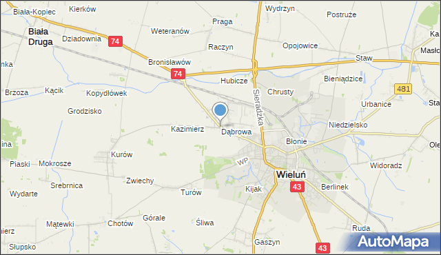 mapa Dąbrowa, Dąbrowa gmina Wieluń na mapie Targeo