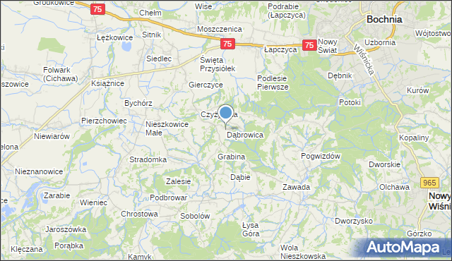 mapa Dąbrowica, Dąbrowica gmina Bochnia na mapie Targeo