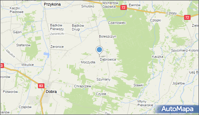 mapa Dąbrowica, Dąbrowica gmina Dobra na mapie Targeo