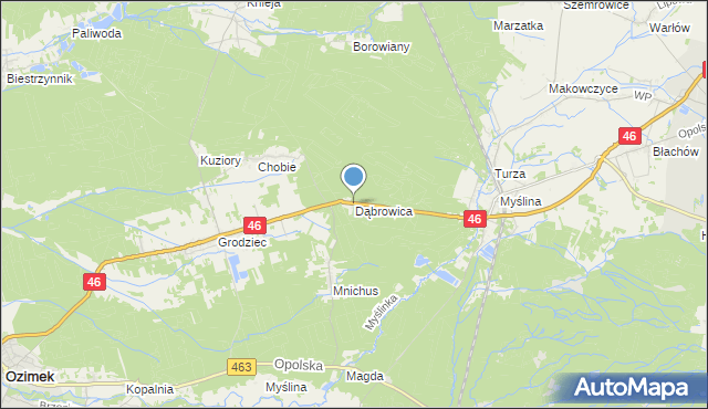 mapa Dąbrowica, Dąbrowica gmina Dobrodzień na mapie Targeo