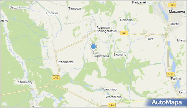 mapa Dąbrowica, Dąbrowica gmina Maszewo na mapie Targeo