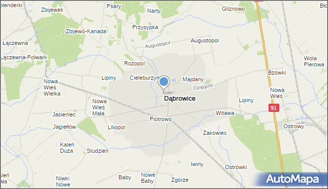 mapa Dąbrowice, Dąbrowice powiat kutnowski na mapie Targeo