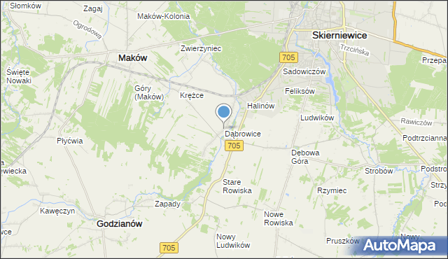 mapa Dąbrowice, Dąbrowice gmina Maków na mapie Targeo