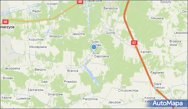 mapa Dąbrówka, Dąbrówka gmina Białobrzegi na mapie Targeo