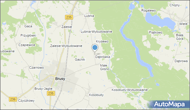 mapa Dąbrówka, Dąbrówka gmina Brusy na mapie Targeo