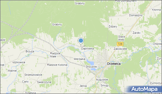 mapa Dąbrówka, Dąbrówka gmina Drzewica na mapie Targeo