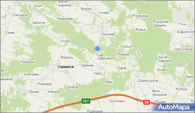 mapa Dąbrówka, Dąbrówka gmina Galewice na mapie Targeo