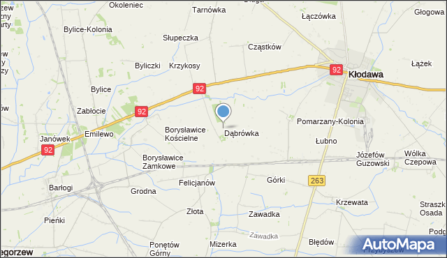 mapa Dąbrówka, Dąbrówka gmina Kłodawa na mapie Targeo