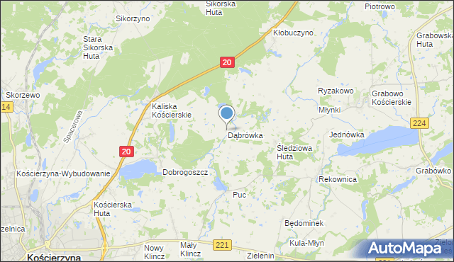 mapa Dąbrówka, Dąbrówka gmina Kościerzyna na mapie Targeo