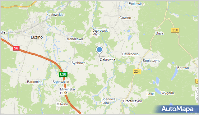 mapa Dąbrówka, Dąbrówka gmina Luzino na mapie Targeo