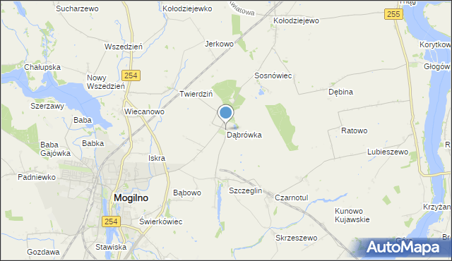 mapa Dąbrówka, Dąbrówka gmina Mogilno na mapie Targeo