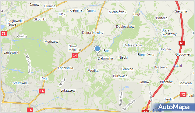 mapa Dąbrówka, Dąbrówka gmina Nowosolna na mapie Targeo
