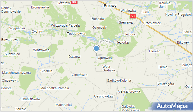 mapa Dąbrówka, Dąbrówka gmina Pniewy na mapie Targeo