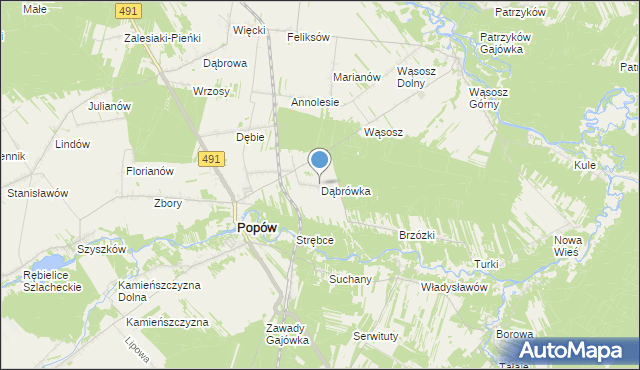 mapa Dąbrówka, Dąbrówka gmina Popów na mapie Targeo