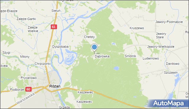 mapa Dąbrówka, Dąbrówka gmina Różan na mapie Targeo
