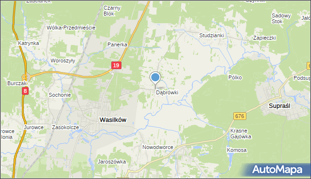 mapa Dąbrówki, Dąbrówki gmina Wasilków na mapie Targeo