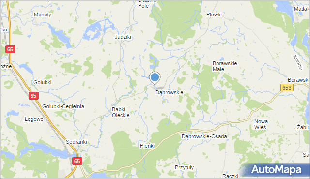 mapa Dąbrowskie, Dąbrowskie gmina Olecko na mapie Targeo