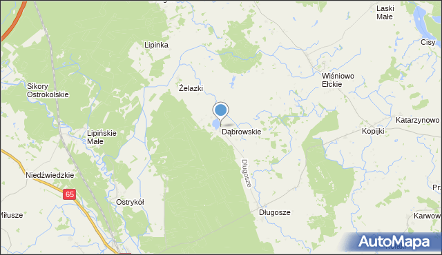 mapa Dąbrowskie, Dąbrowskie gmina Prostki na mapie Targeo