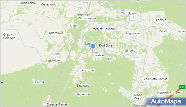 mapa Dalekie, Dalekie gmina Długosiodło na mapie Targeo