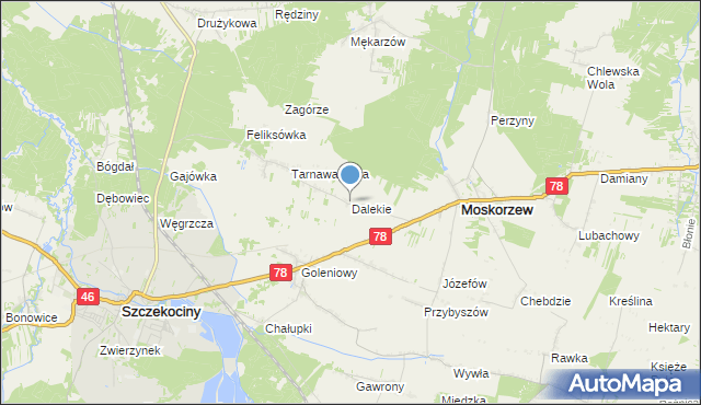 mapa Dalekie, Dalekie gmina Moskorzew na mapie Targeo